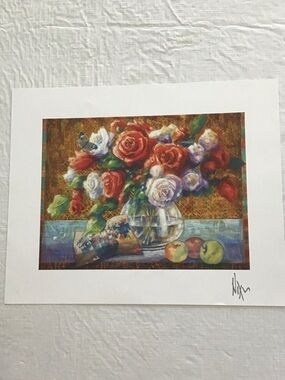 Bright Red & White Rose Bouquet Art Lithograph by  Peter Nixon